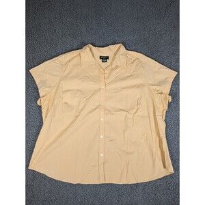 Eddie Bauer Top Women's Button Up Short Sleeve Collared Cotton Shirt 4X Peach